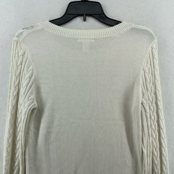 H&M Basic Sweater Women's Sz M Ivory White Crew Neck Cable Knit Pullover Stretch - Picture 7 of 11